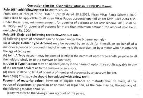 Kisan Vikas Patras (KVP) Issue schemes in POSB{CBS) : Amendments to ...