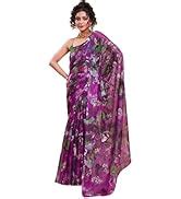 Buy Garden Vareli Satin Crepe Floral Print Saree With Unstitched Blouse ...