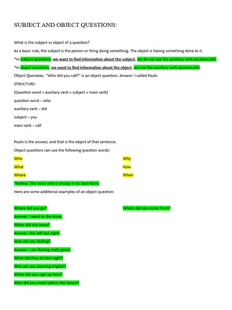 Image result for Examples Subject Question