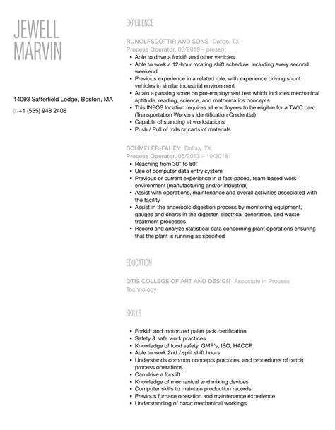 Image result for Process Operator Resume Sample