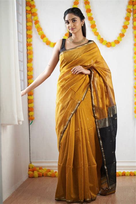 Magnificat Mustard Cotton Silk Saree With Imbrication Blouse