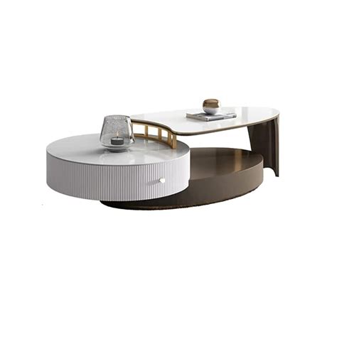 NG Decor Extendable Coffee Table Modern with Storage Stone Top & Wood ...