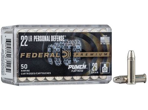 Federal Personal Defense Punch 22LR Ammo 29 Grain Plated Flat Nose Box
