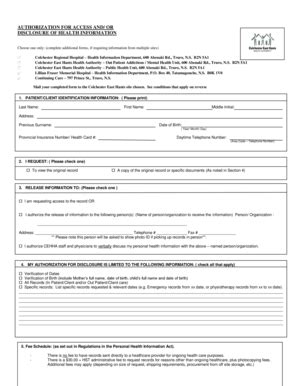 Fillable Online Authorization for Access and ?or Disclosure of Health ...