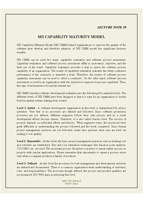 SEI Capability Maturity Model Lecture Notes (CSE & IT) - Studocu
