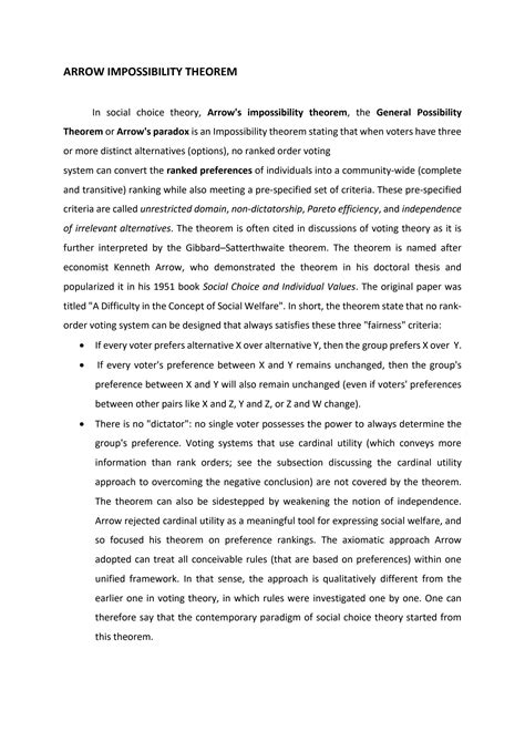 SOLUTION: Arrow impossibility theorem - Studypool