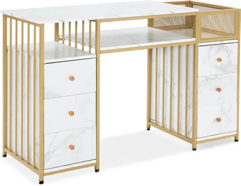Tavolo Da Toeletta Per Manicure Con 3 Cassetti - 100x40x76 Cm, Legno E Metallo, Portata 30 Kg