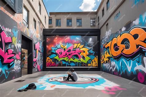 Premium Photo | Virtual reality graffiti experience in an urban plaza ...