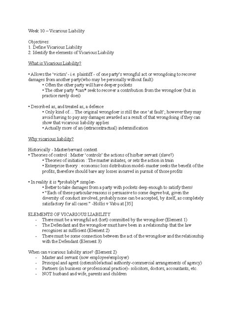 Vicarious Liability - Week 10 – Vicarious Liability Objectives: Define ...
