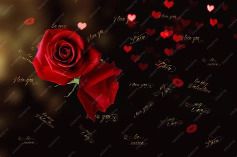 Red roses and candle light on blurred background , heart and kisses ...