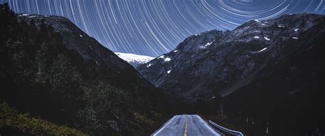 Download wallpaper 2560x1080 road, mountains, freezelight, dark dual ...