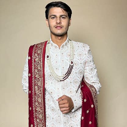 White Raw Silk Embroidered Thread Work Designer Sherwani Set – RCM ...