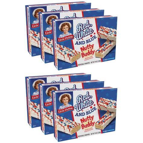 Little Debbie Red, White and Blue Nutty Buddy Bars, 6 Boxes, 60 ...