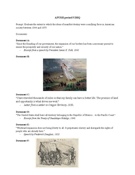 APUSH Period 5 DBQ: Manifest Destiny as a Unifying and Divisive Force ...