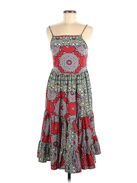 B.O.G Collective 100% Polyester Multi Color Red Casual Dress Size M ...