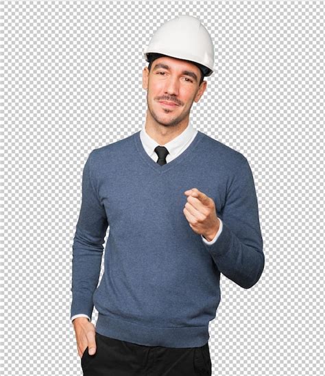 Young architect pointing with his finger | Premium PSD