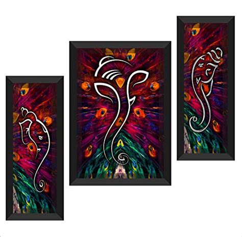 SAF UV Textured Set of 3 Ganesha Modern Art Print Framed Painting 22 ...