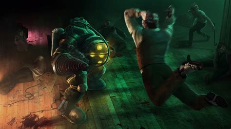 Download wallpaper jump, blood, attack, Bioshock, big daddy, sister ...