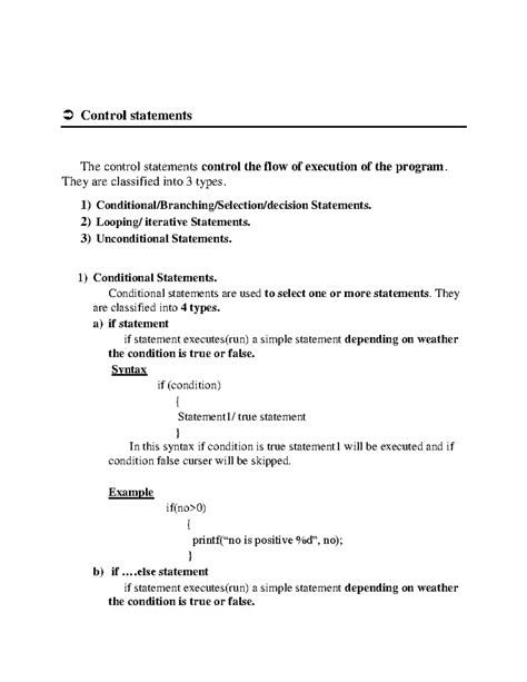 Conditional Statements - Control statements The control statements ...