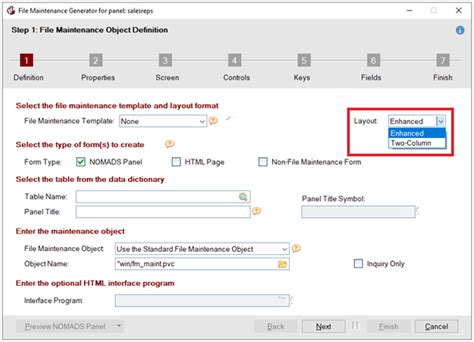 How to Use the Enhanced Layout in File Maintenance Generator
