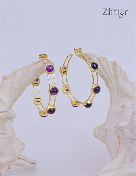 18K Gold Plated Glossy Stone Hoop Earrings - ZP1012183 – Zilmor