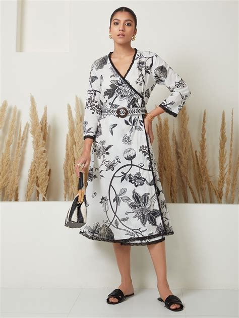 Buy Black White Printed Cotton Dress with Belt | KAAS59FEB101/DRESS/BW ...