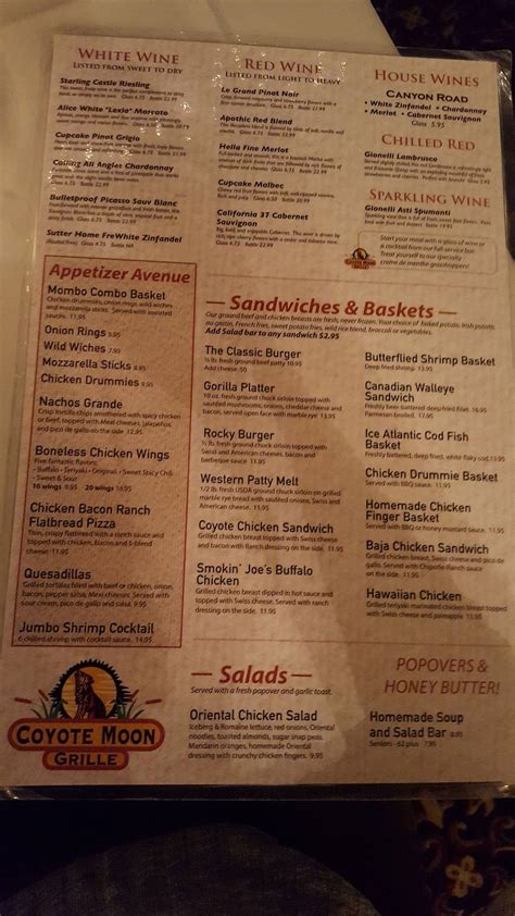 Menu at Coyote Moon Grille restaurant, St. Cloud