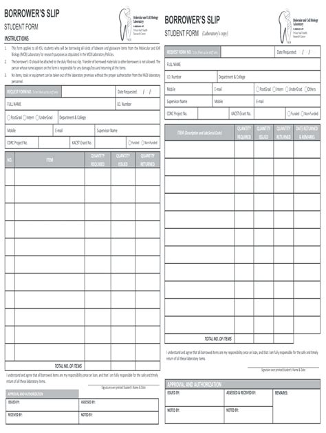 Borrowers Slip - Fill Online, Printable, Fillable, Blank | pdfFiller