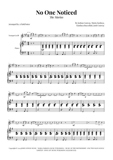 No One Noticed (arr. Glauco Fernandes) by The Marias Sheet Music for ...