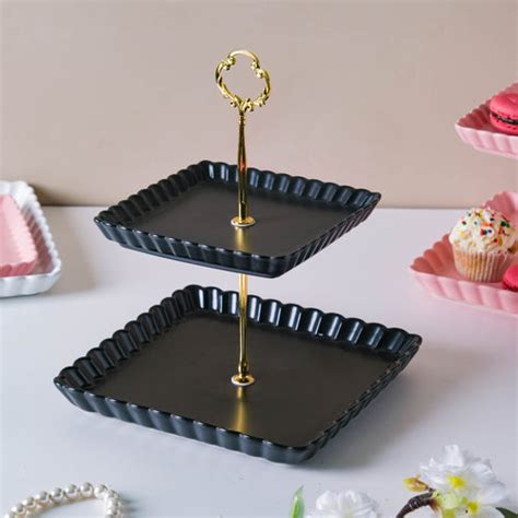 Glass 2 Tier Decorative Stand With Metal Holder Online - Premium Cake ...