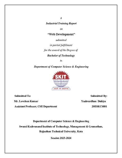20 Eskcs 881 Yashvardhan Dukiya - A Industrial Training Report on “Web ...