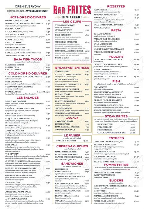 Menu at Bar Frites, Greenvale