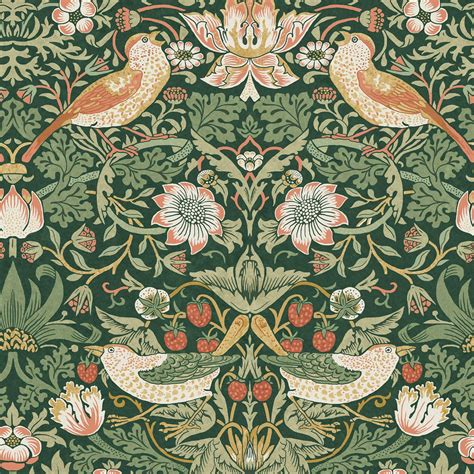Strawberry Thief Rich Green Wallpaper | Green | William Morris