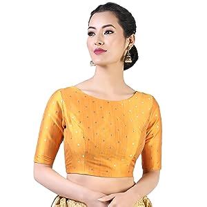 Studio Shringaar Women Silky Brocade Readymade Elbow Length Sleeves ...