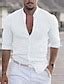 Men's Shirt Band Collar Shirt Summer Shirt Beach Wear Button Up Shirt ...