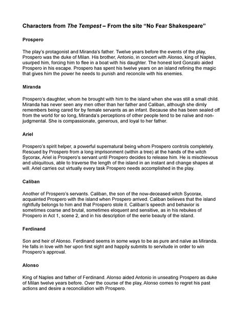 Tempest-characters - Complete characters in the tempest - Characters ...
