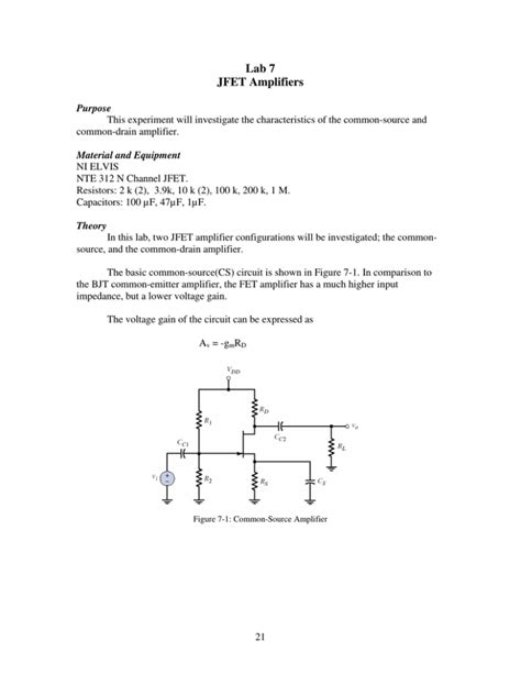Image result for Common Source JFET Amplifier Self-Biasing Lab