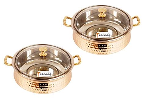 Buy Prisha India Craft Hammered Steel Copper Casserole Donga with Glass ...