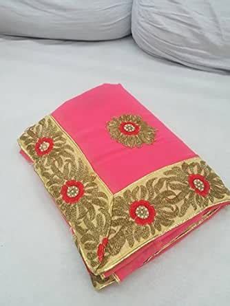 Buy Pink Chiffon Saree With Bronze Machine Embroidery And Bangalore ...
