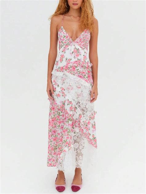 Women Patchwork Dress Y2k Floral Spaghetti Strap Cut Out Maxi Dress ...