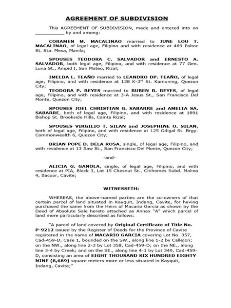 Image result for Deed of Partition Sample