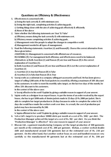 Efficiency & Effectiveness: Questions for Analysis & Evaluation - Studocu