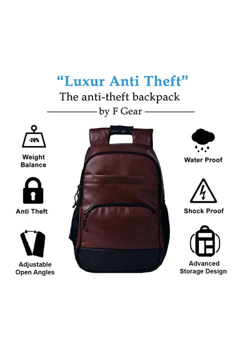 Luxur 25L Brown Anti-theft Laptop Backpack with raincover – F Gear.in