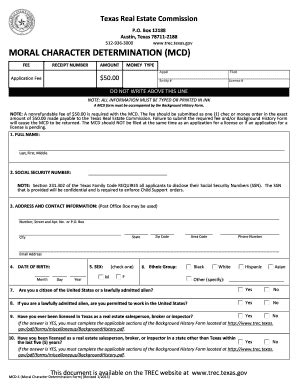 MCD-1 (Moral Character Determination Form) (Revised 1/2013) - Trec ...