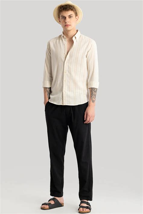 Buy Men's Yves Off White Stripes Linen Shirt Online | Snitch – SNITCH