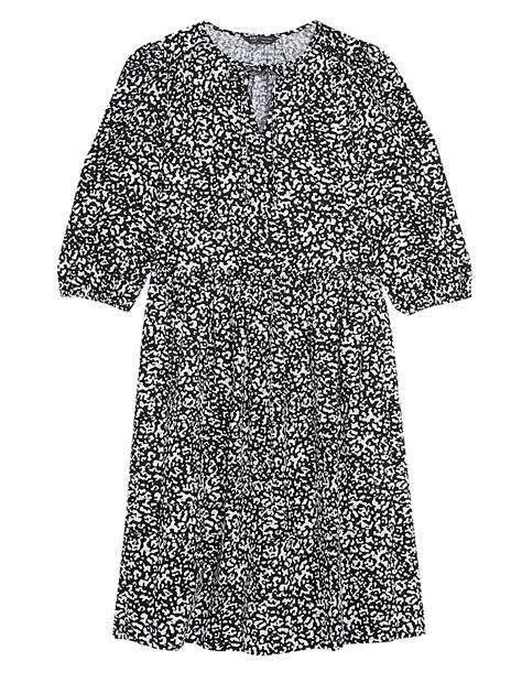 Buy Linen Blend Printed Mini Tiered Dress at Marks & Spencer