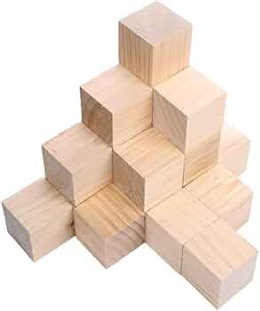 Rashri 12 Pcs 2 inch Wooden Square Cubes Unfinished Wood Blocks for ...