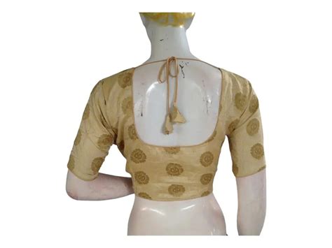 Banana Gold Color Brocade Readymade Saree Blouse, Indian Silk Saree ...