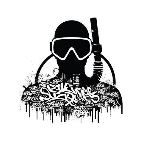 Mergulho mergulhador jogador masculino em graffiti tags street art ...