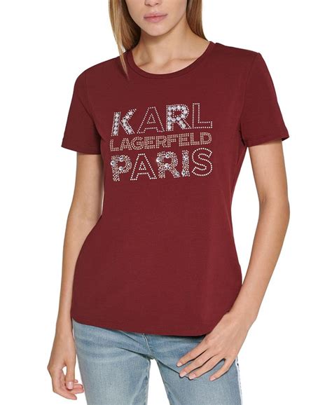 Karl Lagerfeld Paris Bright Lights Embellished Logo T-Shirt - Macy's